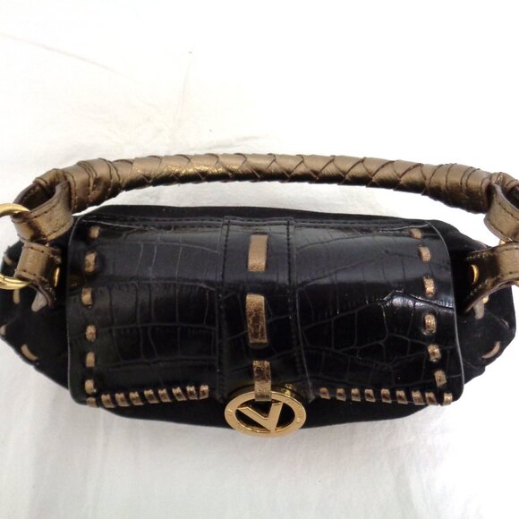 MARIO VALENTINO Mini Bag Black Canvas and Black Croc Embossed Leather - Picture 9 of 14